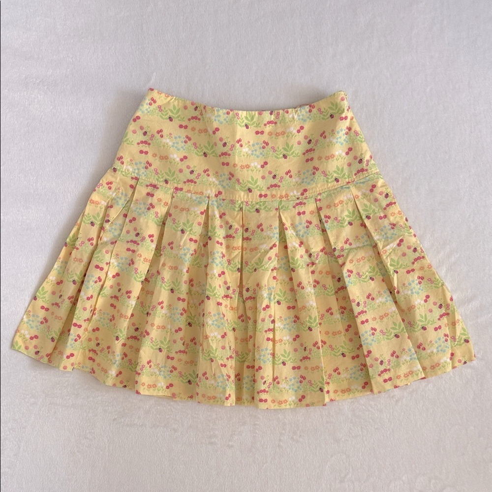 Hartstrings | Ladybug Floral Print Cotton Woven Pleated Skirt Yellow/Pink (10)